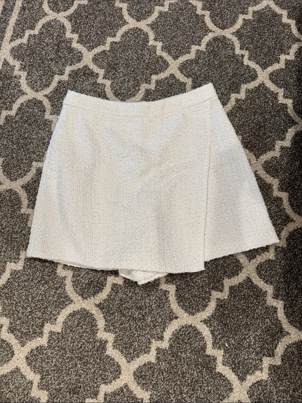 Textured White Tweed Mini Skort